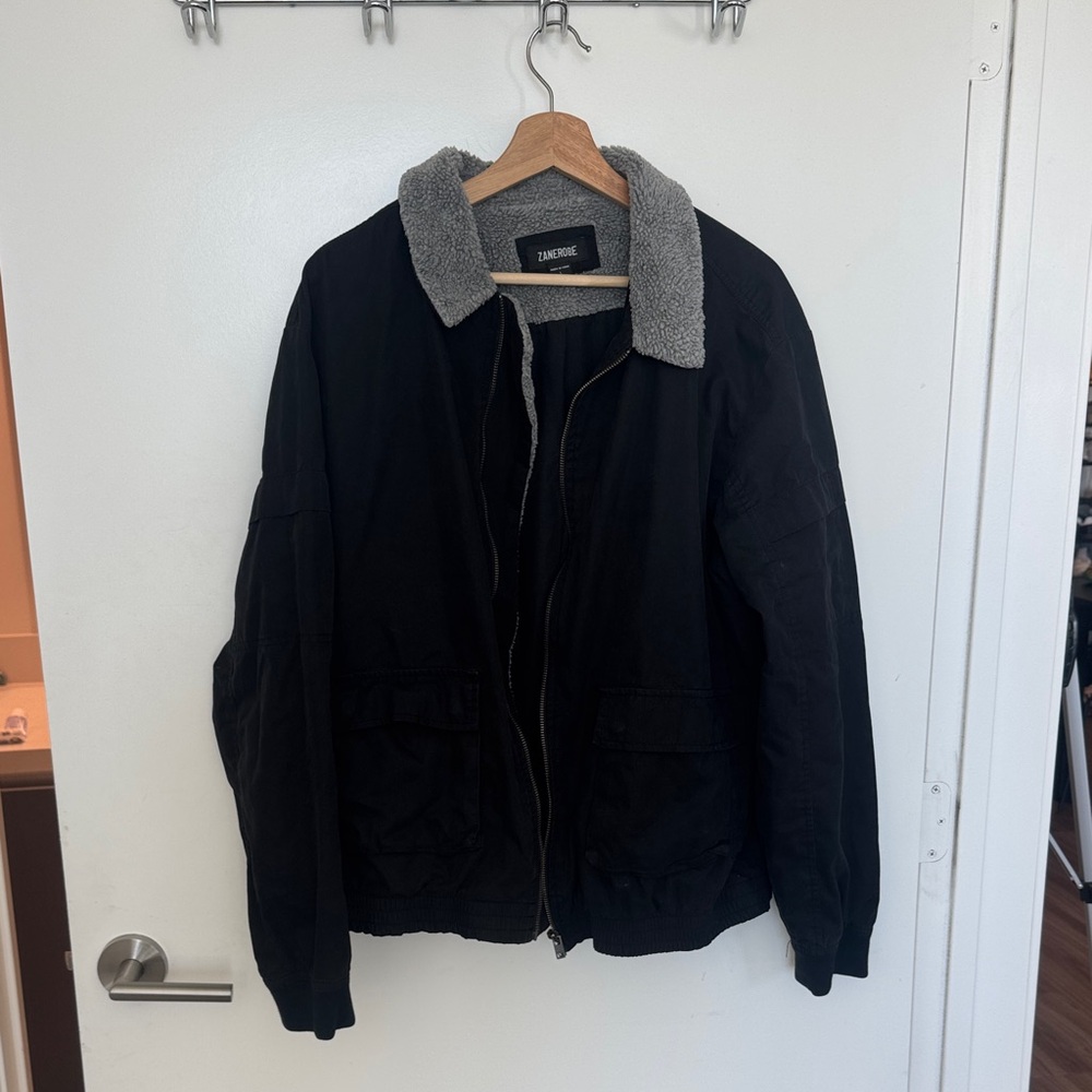 Zanerobe Black Bomber Jacket with Gray Collar